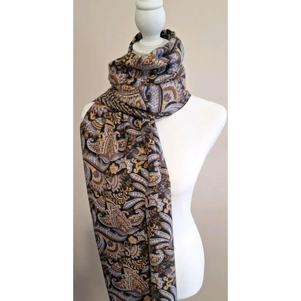 J.McLaughlin Reversible 100% Cashmere Scarf Paisley/Herringbone 26